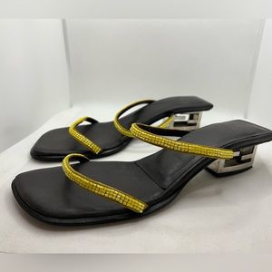 FENDI Women’s Open Toe Black & Gold Sandals Heels Shoes Size 37.5 Authentic